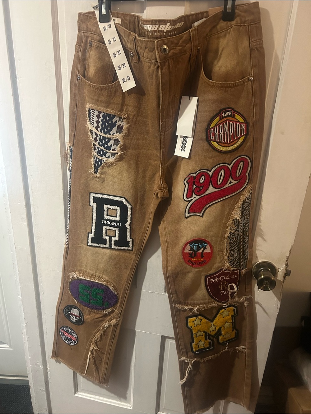 Levi's Tan Patchwork Relaxed Jeans with Multi-Color Patches